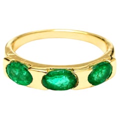 1.70 Ct Natural Zambian Emerald Band 14k Gold Half Bezel Set Emerald Band