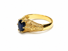 2.40 Ct Blue Sapphire Mens Signet Ring 14K Gold Natural Sapphire Signet Band