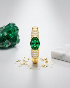 0.95 Ct Emerald Diamond Solitaire Band 14K Gold Half Bezel Set By Juhi Jewels