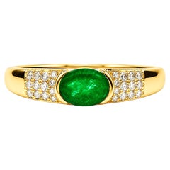 0.95 Ct Emerald Diamond Solitaire Band 14K Gold Half Bezel Set By Juhi Jewels