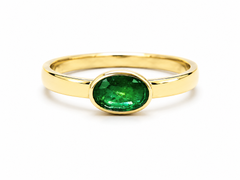 1.38 Ct Emerald Solitaire Bezel Set Band 14K Gold Zambian Emerald Classic Band