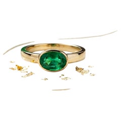 1.38 Ct Emerald Solitaire Bezel Set Band 14K Gold Zambian Emerald Classic Band