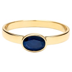 1.05 Ct Blue Sapphire Bezel Band 14K Gold Sapphire Solitiare Band Juhi Jewels