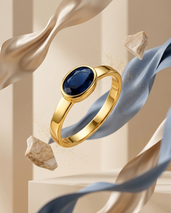 1.05 Ct Blue Sapphire Bezel Band 14K Gold Sapphire Solitiare Band Juhi Jewels