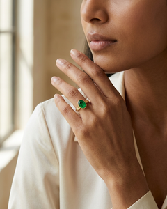 1,31 Karat Smaragd-Solitär in Zargenfassung, 14-Karat-Gold, sambischer Smaragd, klassischer Ring