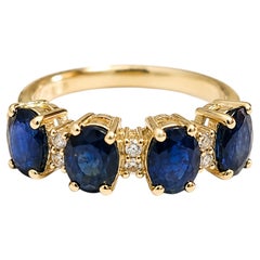 2.10 Ct Sapphire Diamond Four Stone Ring 14K Gold Blue Sapphire Anniversary Ring