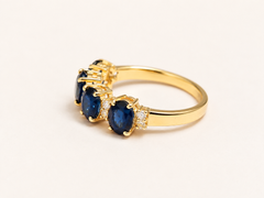 2.10 Ct Sapphire Diamond Four Stone Ring 14K Gold Blue Sapphire Anniversary Ring