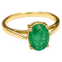 2.10 Ct Emerald Cocktail Band 14K Gold Zambian Emerald Cocktail Solitaire Ring