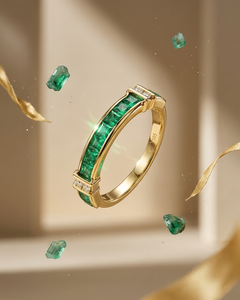 0.80 Ct Zambian Emerald Diamond Wedding Band Channel Set Emerald by Juhi Jewels