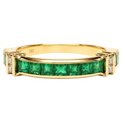 0.80 Ct Zambian Emerald Diamond Wedding Band Channel Set Emerald by Juhi Jewels