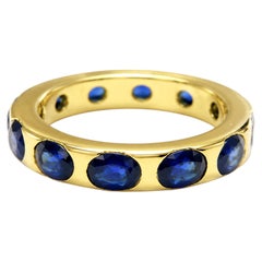 7.80 Ct Blue Sapphire Eternity Band 14K Gold Blue Sapphire Half Bezel Set Band