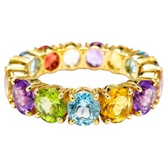 14K Gold Gemstone Eternity Band Natural Gemstone Round Eternity Band Juhi Jewels