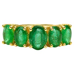 2.90 Ct Emerald Five Stone Wedding Band 14K Gold Zambian Emerald Ring JuhiJewels