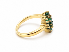 14k Gold Emerald Halo Ring, 1.25 Carat Oval Emerald with Round Emerald Cluster