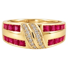 1.60 Ct Mozambique Ruby Engagement Band Ruby Diamond Ring 14K Gold Channel Set
