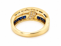 1.60 Ct Sapphire Engagement Band Blue Sapphire Diamond Ring 14K Gold Channel Set
