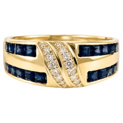 1.60 Ct Sapphire Engagement Band Blue Sapphire Diamond Ring 14K Gold Channel Set