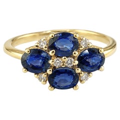 2.55 Ct Sapphire Diamond Solitaire Ring 14K Gold 4 Stone Gold Band by JuhiJewels