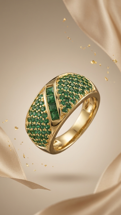 2.92 Ct Emerald Statement Band 14K Gold Zambian Emerald Engagement Band Channel