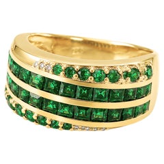 14K Gold Emerald Thick Engagement Band Mens 1.75 Ct Zambian Emerald HandmadeBand