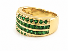 14K Gold Emerald Thick Engagement Band Mens 1.75 Ct Zambian Emerald HandmadeBand