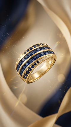 14K Gold Sapphire Thick Engagement Band 2.90 Ct Blue Sapphire Diamond Band