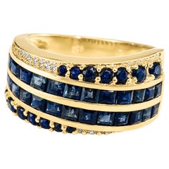 14K Gold Sapphire Thick Engagement Band 2.90 Ct Blue Sapphire Diamond Band