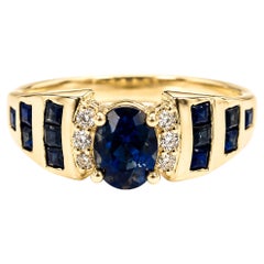 1.45 Ct Blue Sapphire Diamond Solitaire Band 14K Gold Sapphire Ring Juhi Jewels