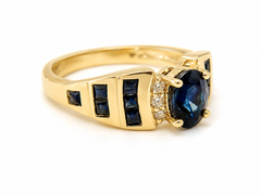 1.45 Ct Blue Sapphire Diamond Solitaire Band 14K Gold Sapphire Ring Juhi Jewels