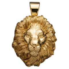 10K Yellow Gold Lion Head Pendant, Solid Sculptural Statement Animal Jewelry
