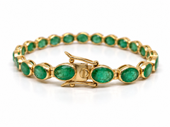 18 Ct Zambian Emeral Tennis Bracelet 14K Gold Emerald Cocktail Bezel Bracelet