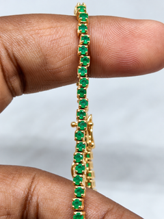 3.90 Ct Zambian Emerald Designer Bracelet 14k Gold Zigzag Designer Bracelet
