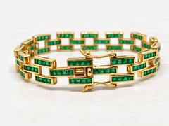 11.20 Ct Zambian Emerald Channel Bracelet 14K Gold Emerald Square Cut Bracelet