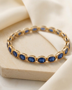 13.50 Ct Blue Sapphire Tennis Bracelet 14K Gold Sapphire Cocktail Bezel Bracelet
