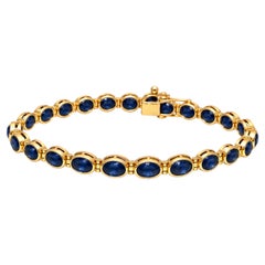 13.50 Ct Blue Sapphire Tennis Bracelet 14K Gold Sapphire Cocktail Bezel Bracelet