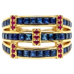 14K Sapphire Ruby Bridal Band 3.36 Ct Blue Sapphire Channel Set Yellow Gold Ring