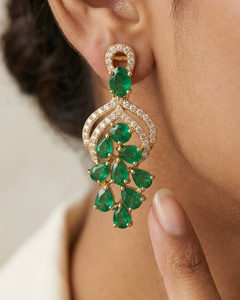 3.10 Ct Zambian Emerald Chandelier Earrings 14K Gold Emerald Diamond Earrings
