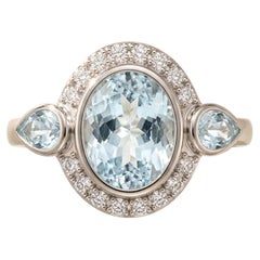 18k White Gold Aquamarine Diamond Ring 1.50 Ct Aquamarine Bridal Wedding Ring