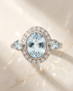 18k White Gold Aquamarine Diamond Ring 1.50 Ct Aquamarine Bridal Wedding Ring
