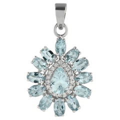 3.10 Ct Aquamarine Diamond Pendant 18K White Gold Aquamarine Diamond Pendant