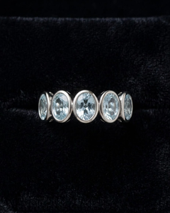 2.22 Ct Aquamarine Gold Band 5 Stone Bezel Aquamarine 18KWhite Gold Band Unisex