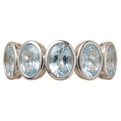 2.22 Ct Aquamarine Gold Band 5 Stone Bezel Aquamarine 18KWhite Gold Band Unisex