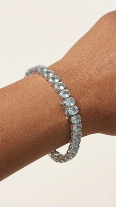 Pulsera tipo «tenis» de aguamarina de 25,50 quilates. Pulsera de aguamarina en oro blanco de 18 quilates. 7,5 pulgadas