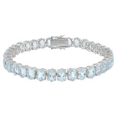 Pulsera tipo «tenis» de aguamarina de 25,50 quilates. Pulsera de aguamarina en oro blanco de 18 quilates. 7,5 pulgadas