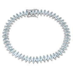 Pulsera tipo «tenis» de aguamarina de 11,10 ct. Pulsera tipo «tenis» de oro de 18 K con piedras en forma de marquesa, de 7,5 pulgadas