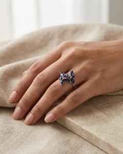 2.20 Ct Blue Sapphire Floral Wedding Band 18K White Gold Sapphire Band