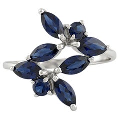 2.20 Ct Blue Sapphire Floral Wedding Band 18K White Gold Sapphire Band
