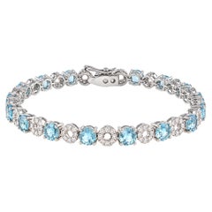 Bracciale con 8 carati di acquamarina e diamanti, in oro bianco 14k, 7,5 pollici, acquamarina naturale