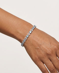 Bracciale con 8 carati di acquamarina e diamanti, in oro bianco 14k, 7,5 pollici, acquamarina naturale