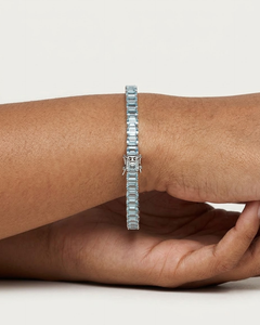 Pulsera tipo «tenis» de aguamarina de 9,0 quilates. Pulsera de aguamarina en oro blanco de 14K. 7,5 pulgadas